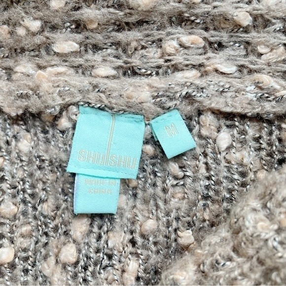 ShuShu Taupe Peach Nubby Boucle Scarf Front Fall Sweater Women’s Size Medium - Picture 9 of 12